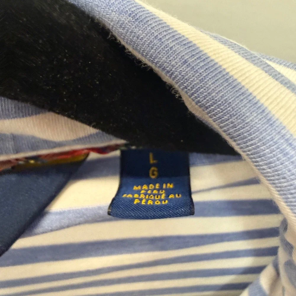Polo Golf Ralph Lauren Polo Shirt‎ Mens Large Blue White Striped Pima Good